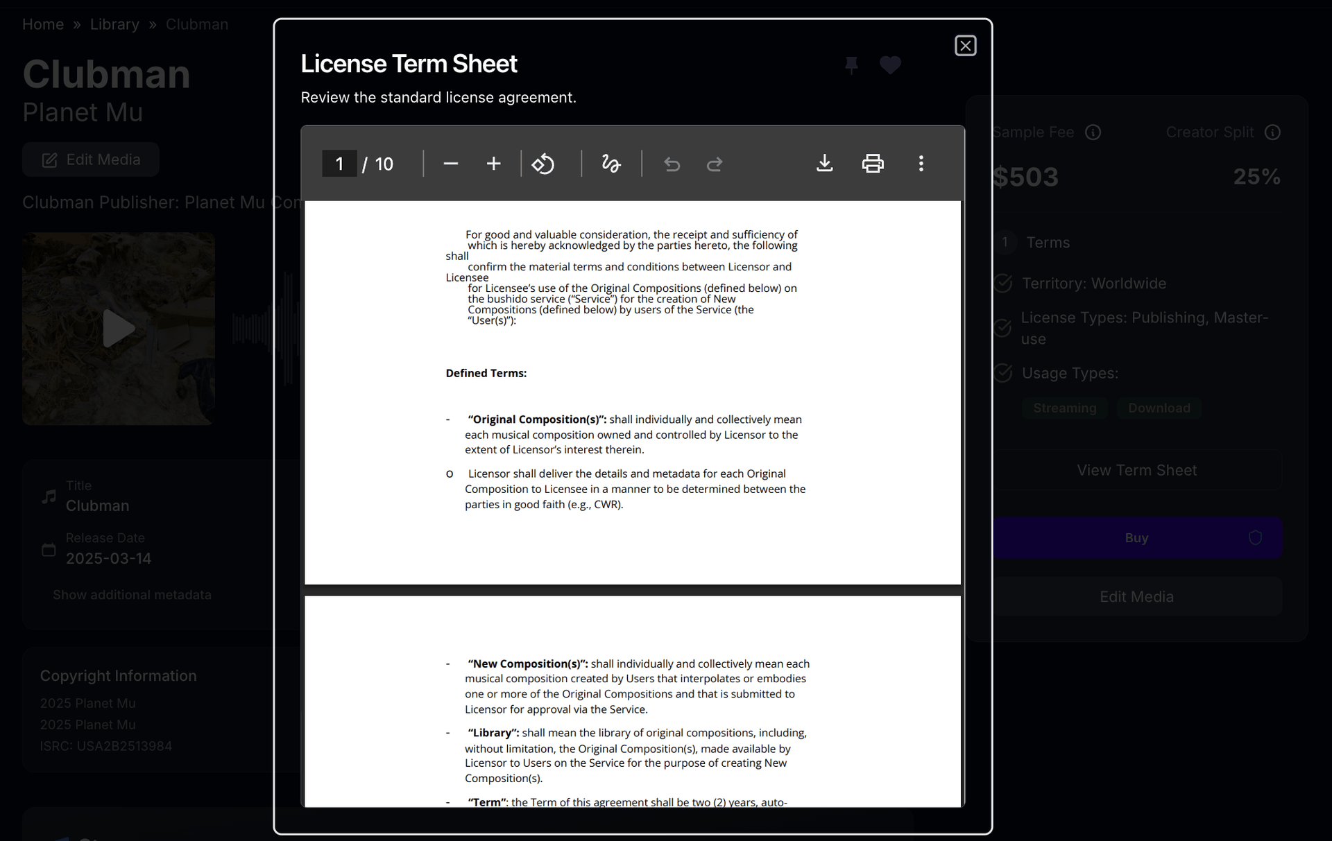 License term sheet